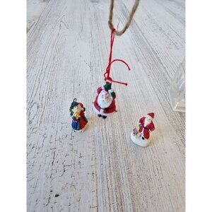 Vintage mini Dept 56 metal Santa ornament set